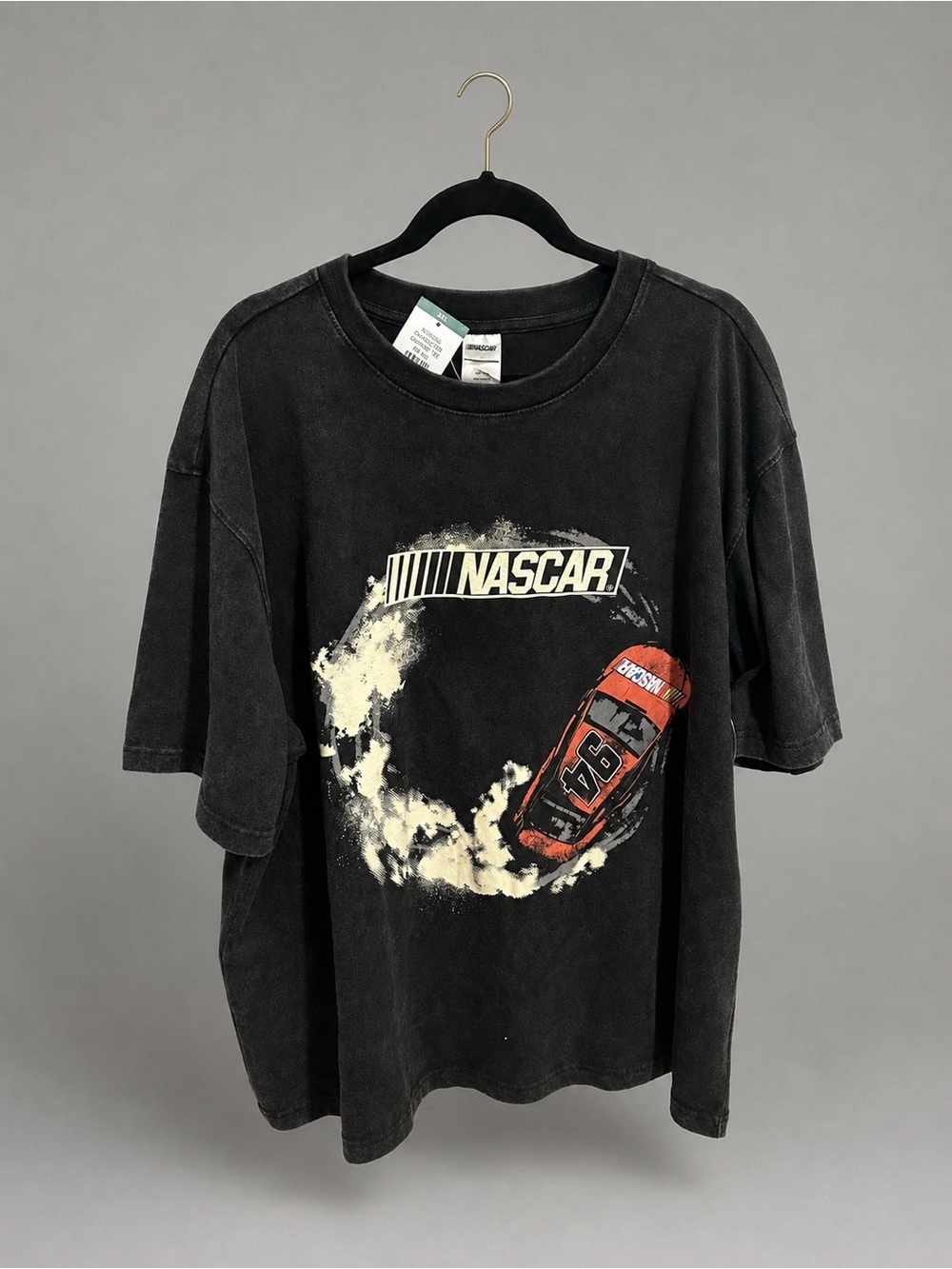 NASCAR Men's Black, Mineral Wash Graphic Tee With Red Race Car 3XL NWT 🏁🏎️ 🏁 💫